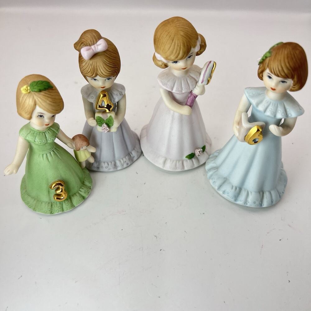 Vintage Enesco Growing Up Birthday Girls 3 4 5 6 Girl Figurines Lot Brunette - Picture 2 of 16